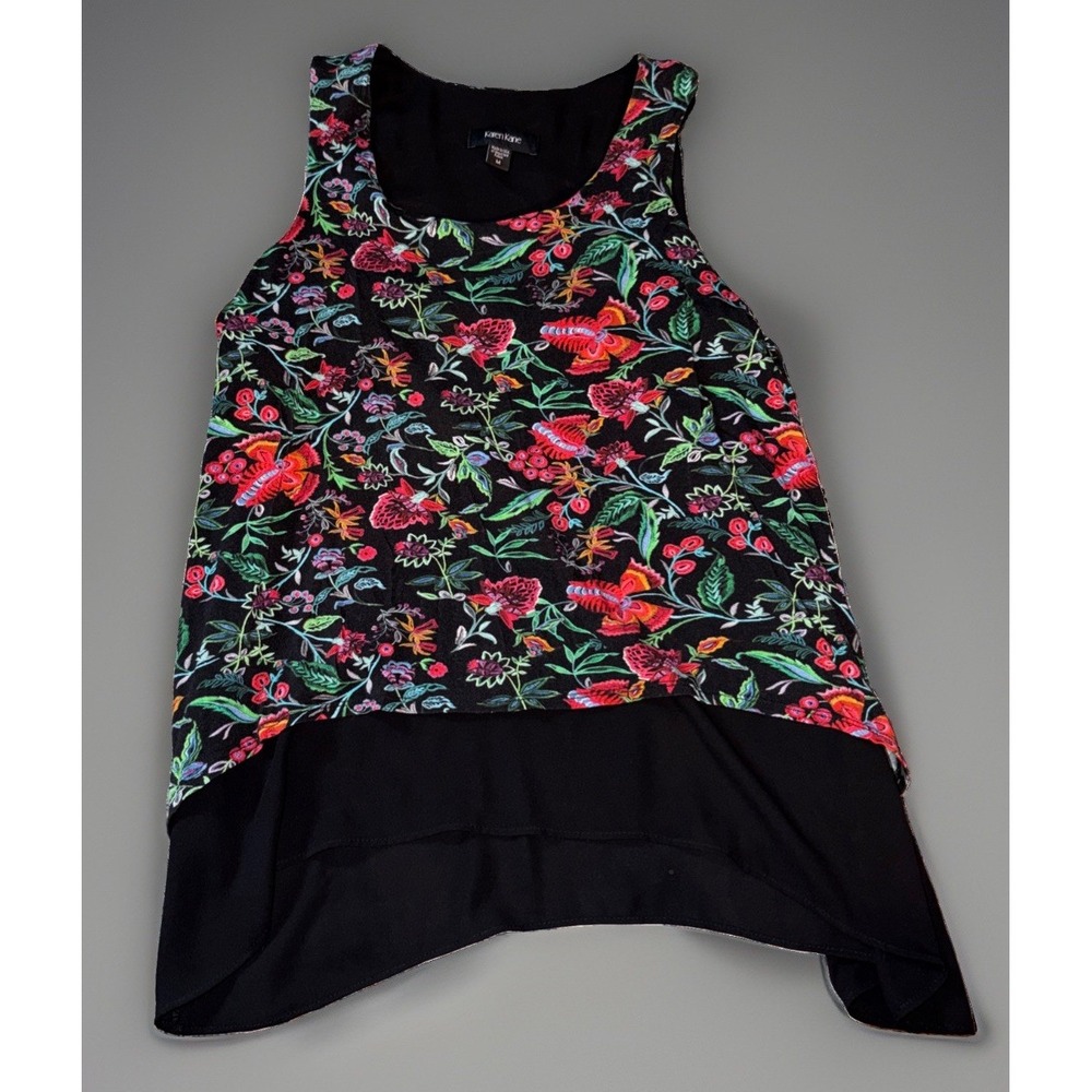 KAREN KANE Womens Floral Layered Drapey Handkerchief Hem Sleeveless Tank Top M